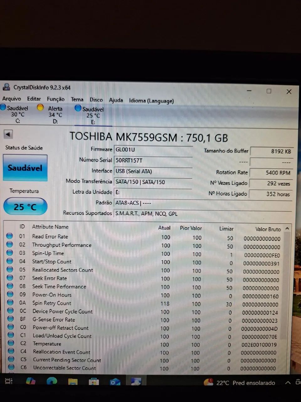 HD externo 750gb Toshiba