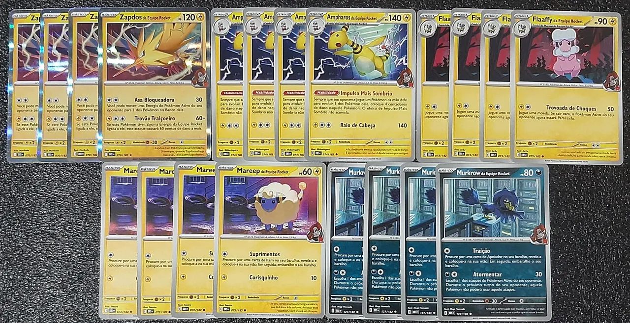 Deck zapdos da equipe rocket cartas originais de pokémon