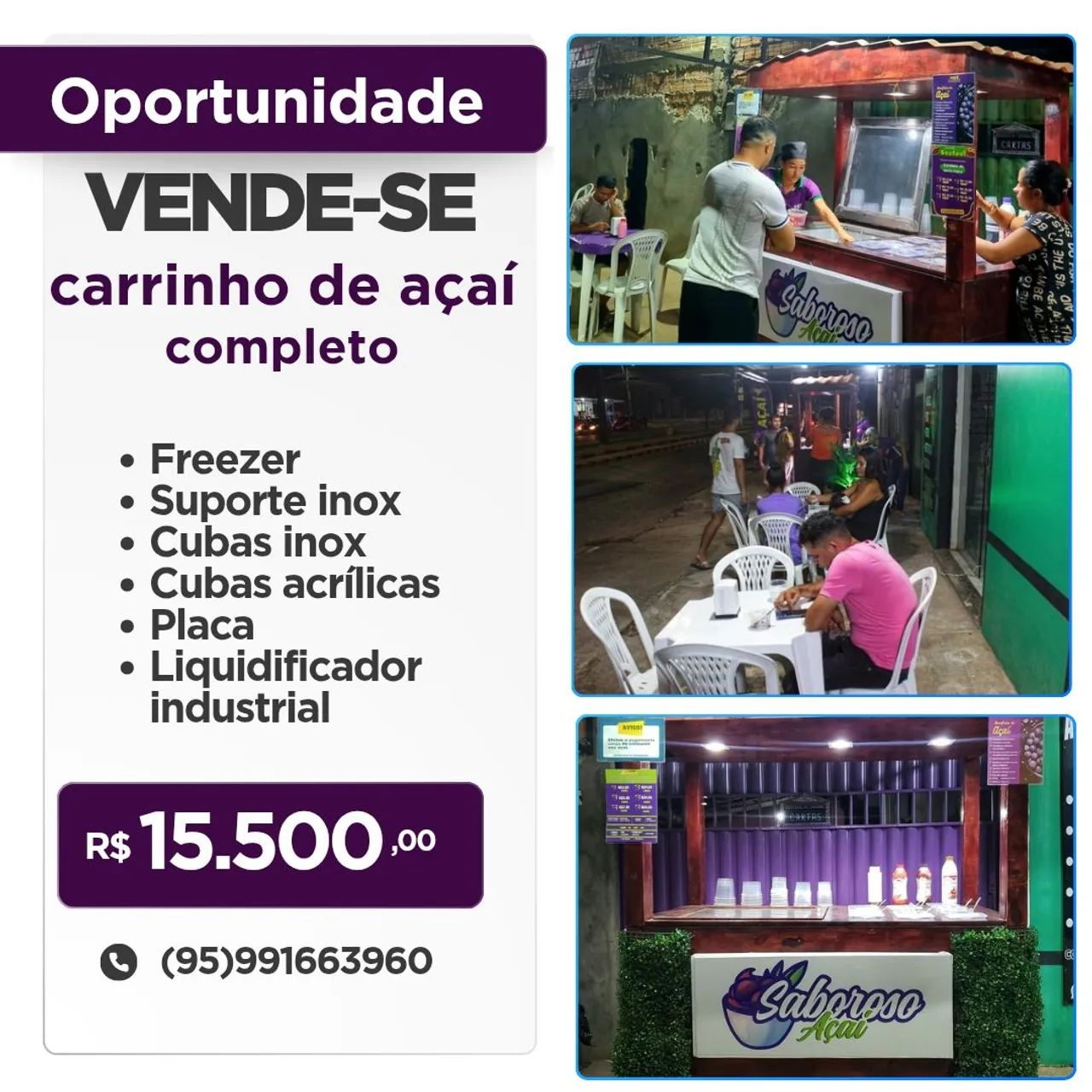 Carrinho de Açaí Completo - Oportunidade!