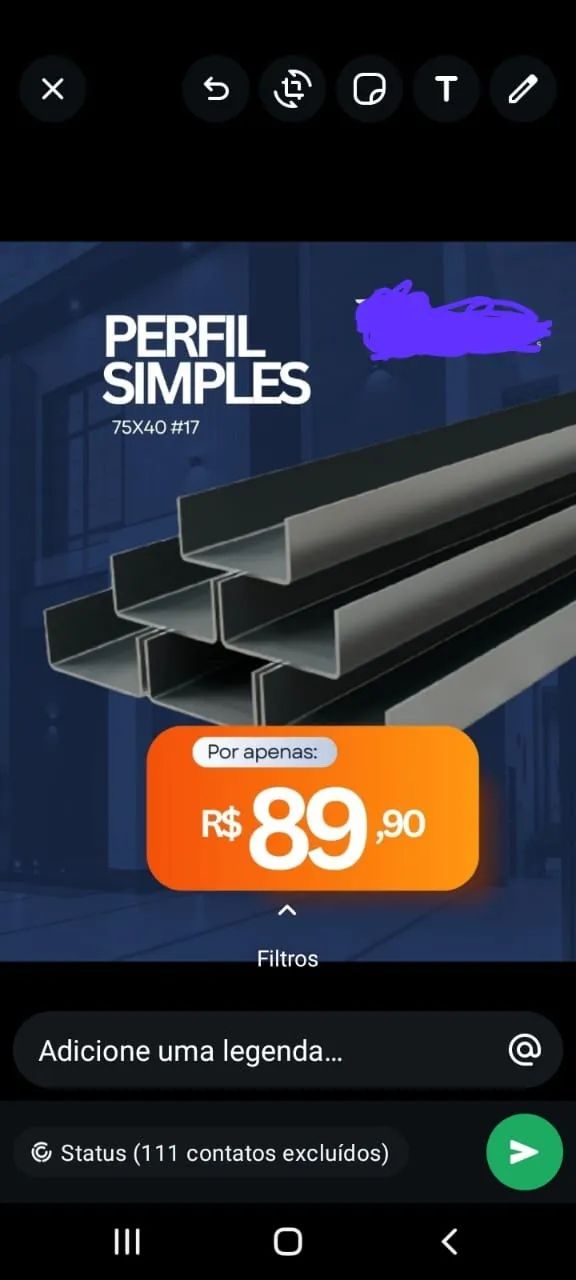 perfil u simples pra tesoura 75x40 chapa 14 6 metros 89,90 a vista 
