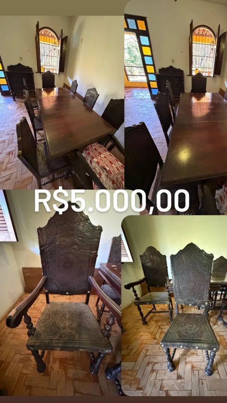 Mesa e aparadores de madeira antiga