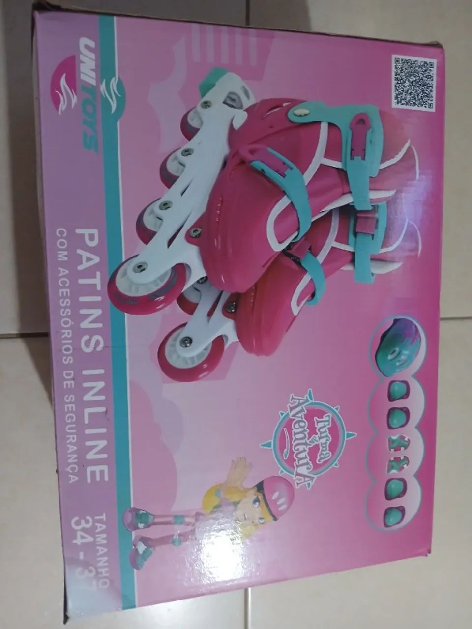 Patins Inline Ajústavel + Proteção Rosa 34/37 - Foto 2
