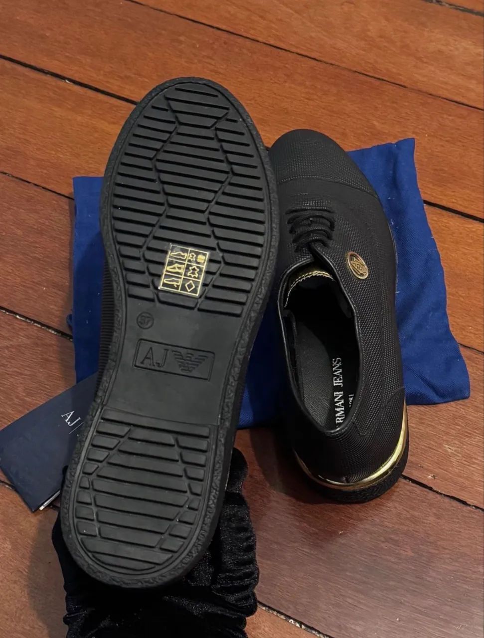 Sneakers Armani jeans couro preto  - Foto 2