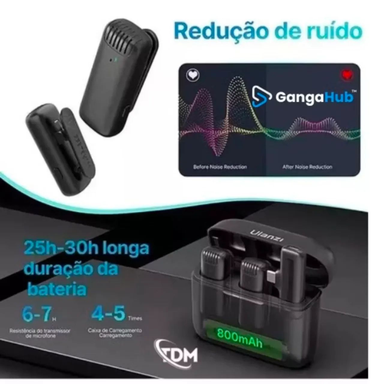 Lapela Microfone Duplo Sem Fio Com Estojo De Carregamento Para iphone - Foto 4