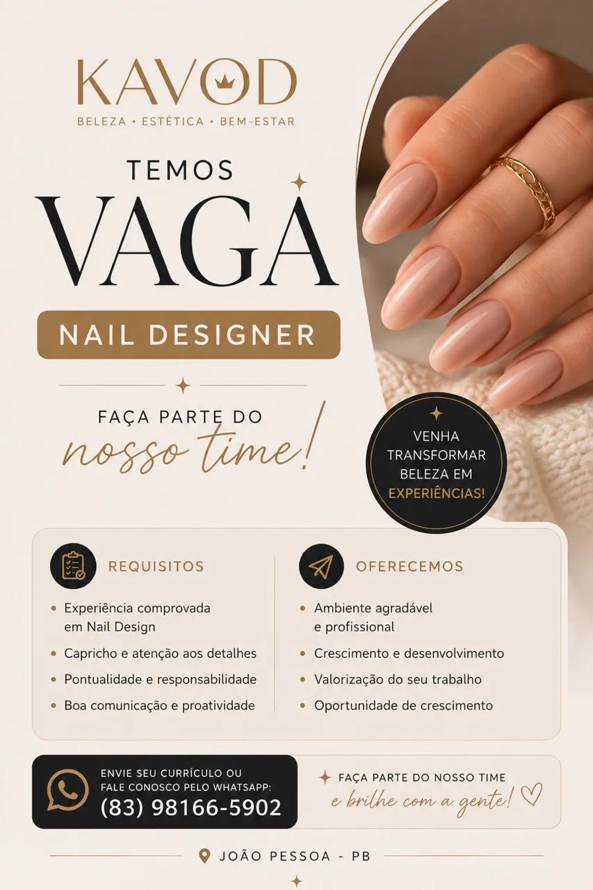 VAGA PARA NAIL DESIGNER | JOÃO PESSOA 