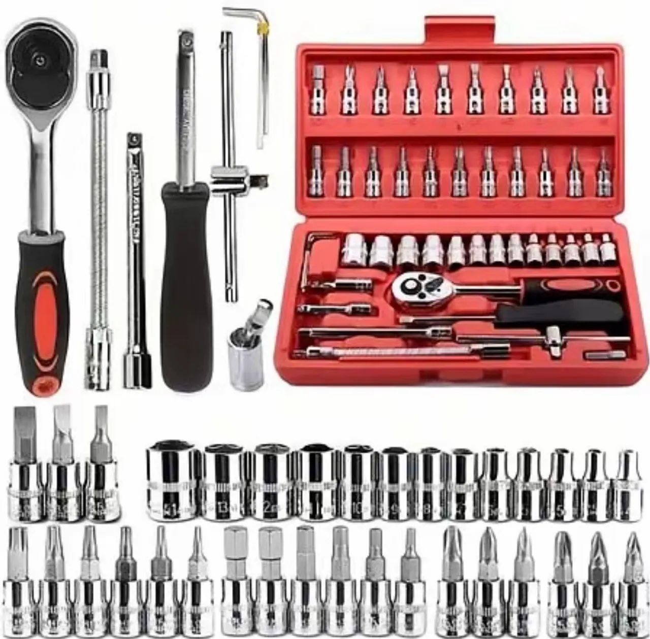 46-Piece Tool Kit: Socket Set with Reversible Ratchet Wrench and Carrying Case
