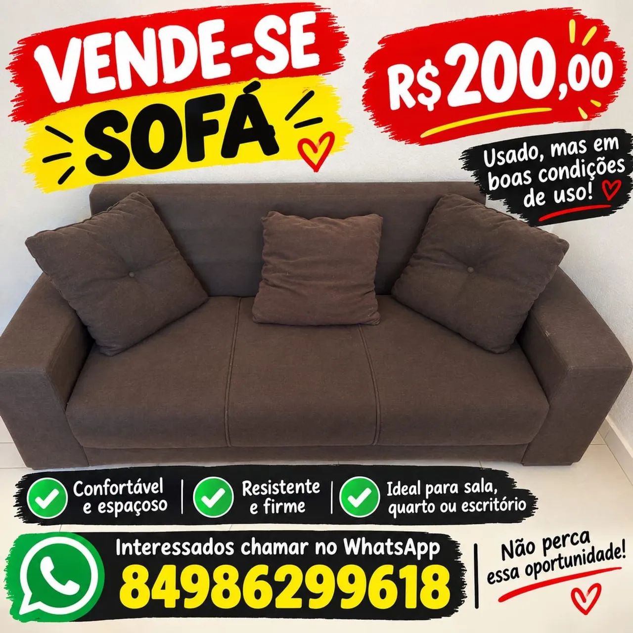 Vendo sofá usado 200,00 em bom estado 