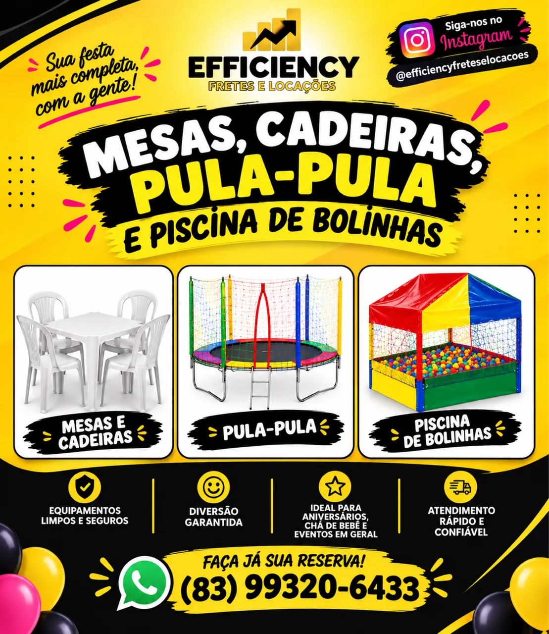 Locação / Aluguel Mesas, Cadeiras, Toalhas, Pula Pula e Piscina de bolinhas 