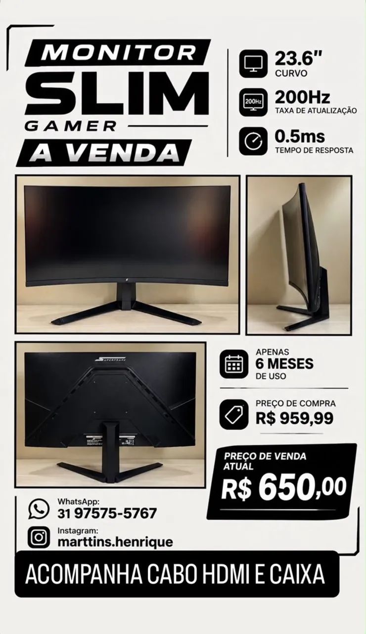 Monitor Curvo 200Hz 0,5ms SUPERFRAME 