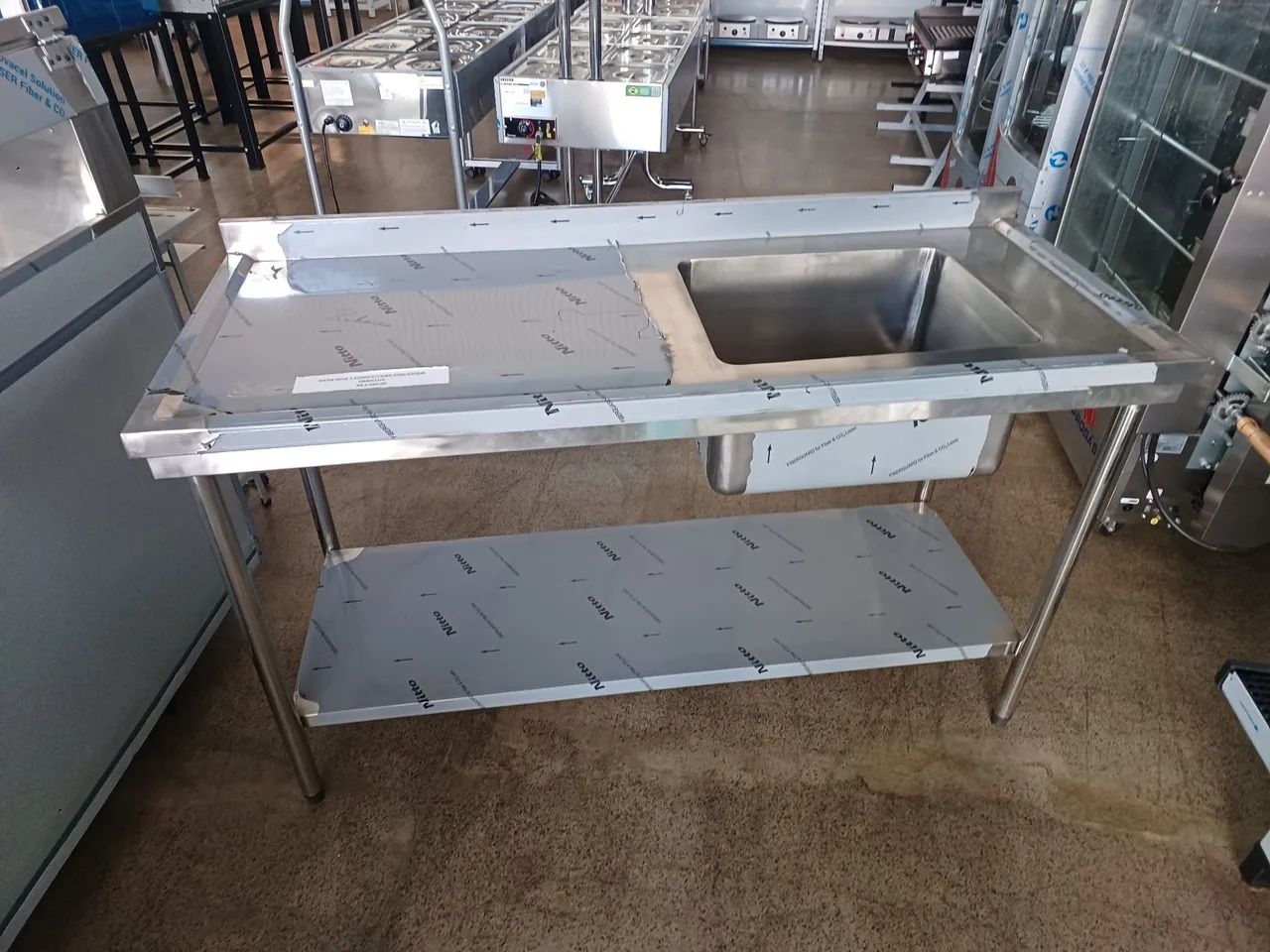 * Mesa Inox 1.50x60cm c/Cuba Direito 