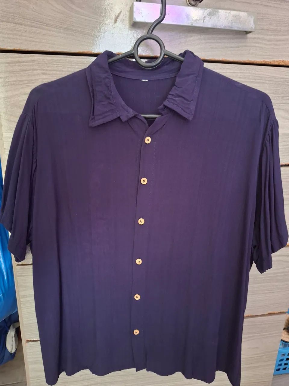 Camisa de linho masculina azul marinho