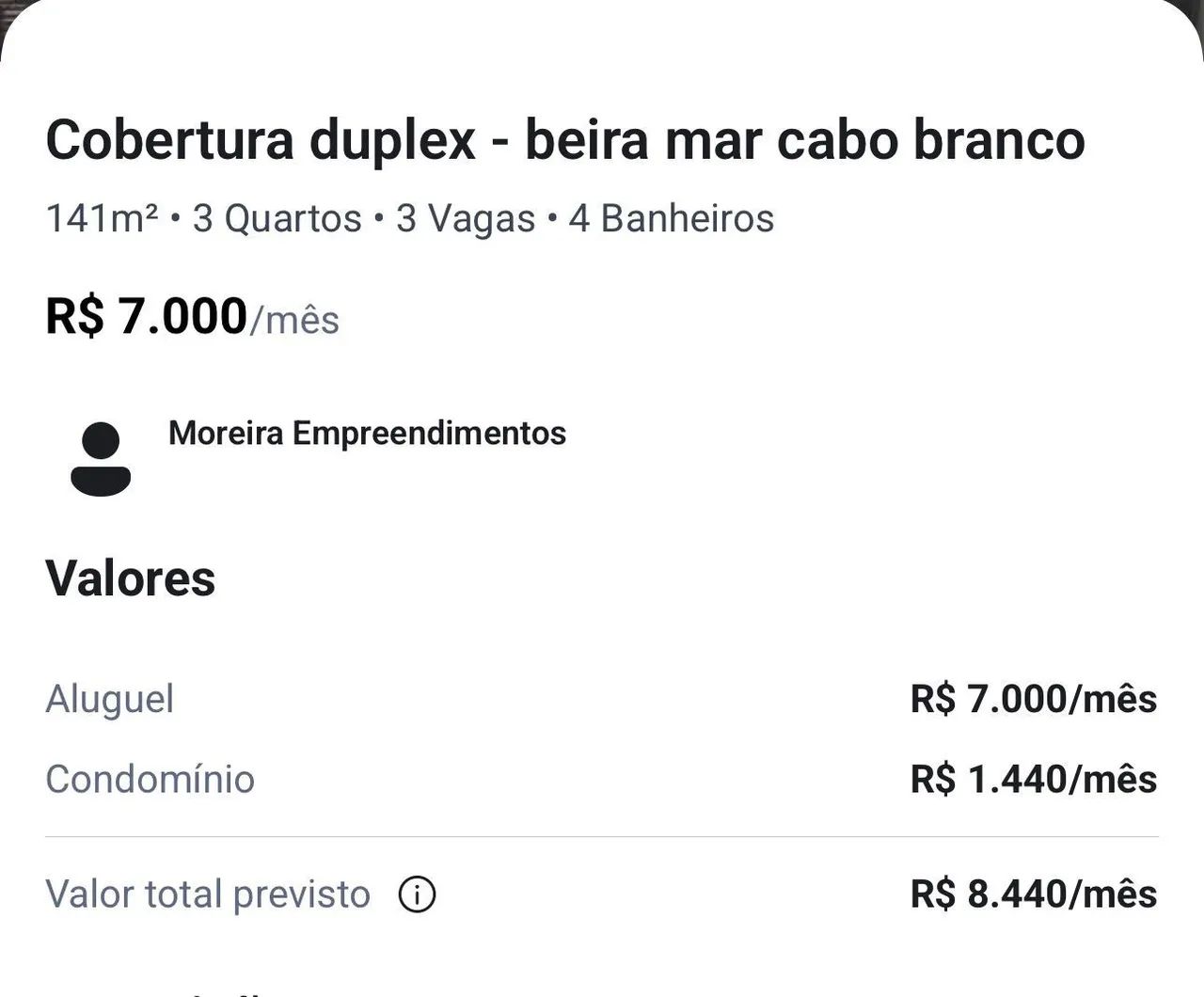 Alugo duplex na beira mar de Cabo branco 