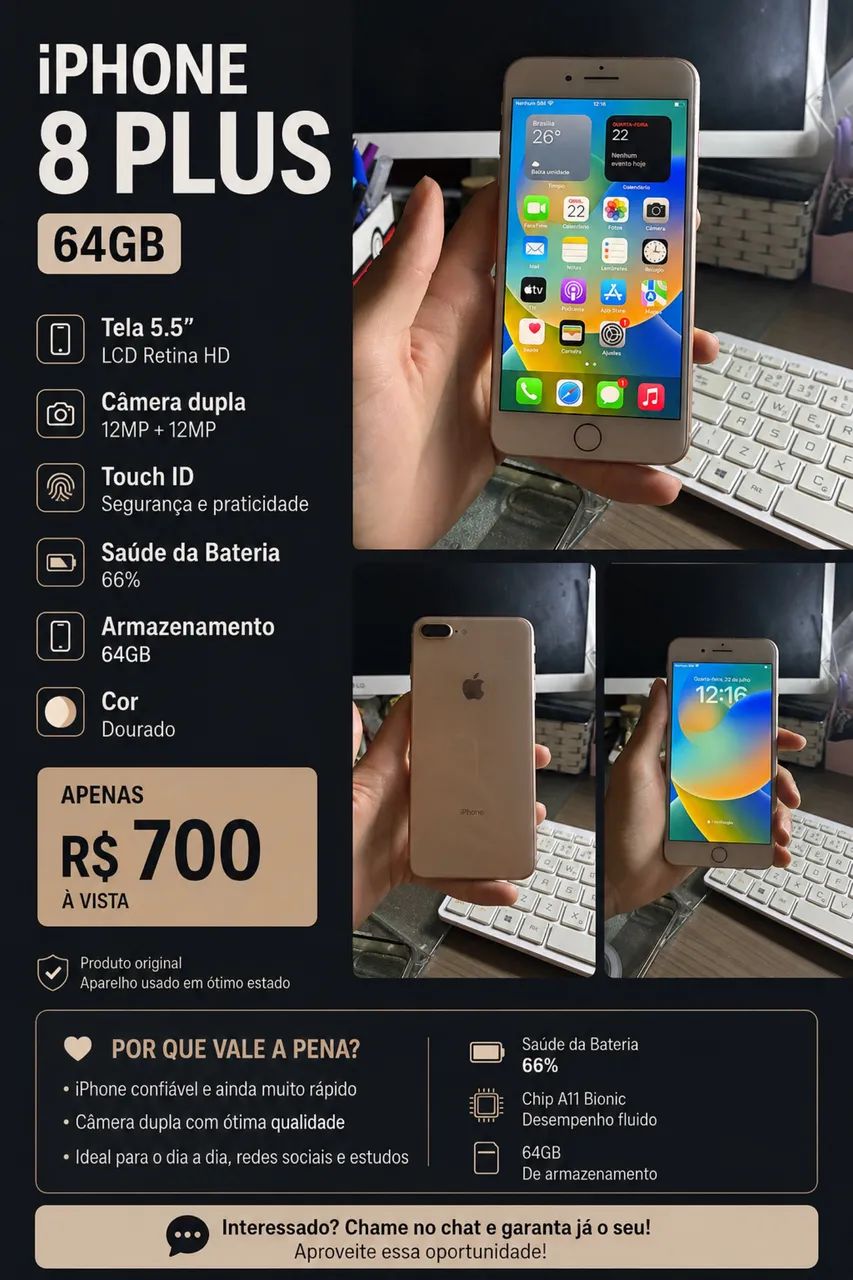 iPhone 8 Plus 64GB Gold - Celulares e Smartphones - Estados, João