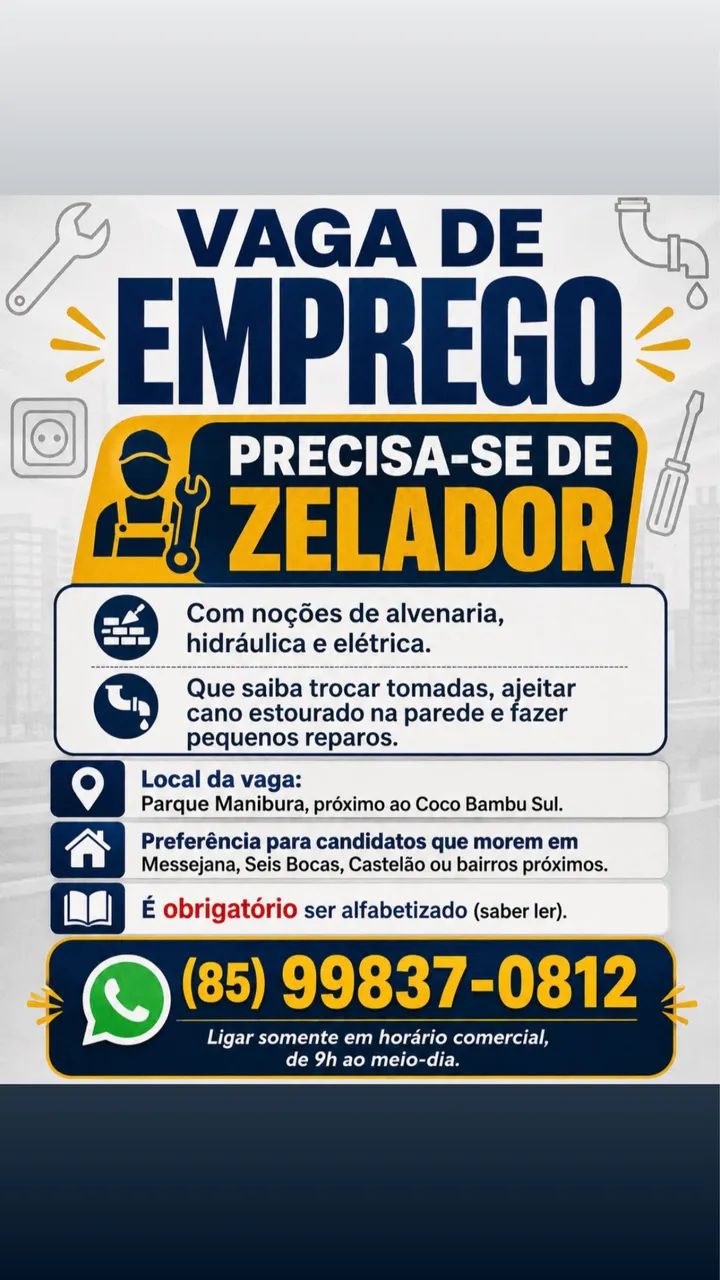 VAGA PARA ZELADOR