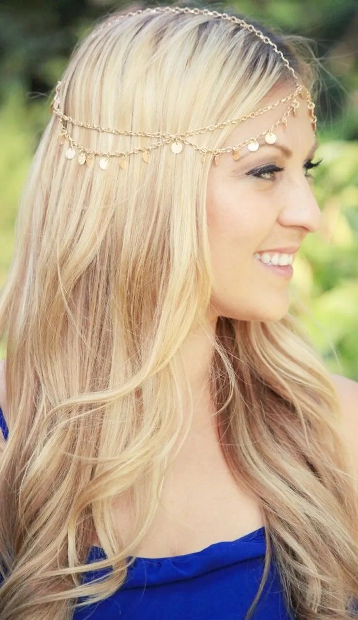 Acessório De Cabelo Tiara Head Chain Medalhinhas Dourada - Foto 2