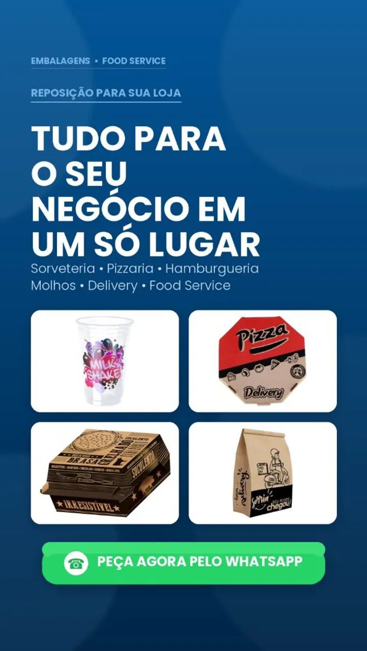Itens para delivery, fastfood, sorveteria e no geral 