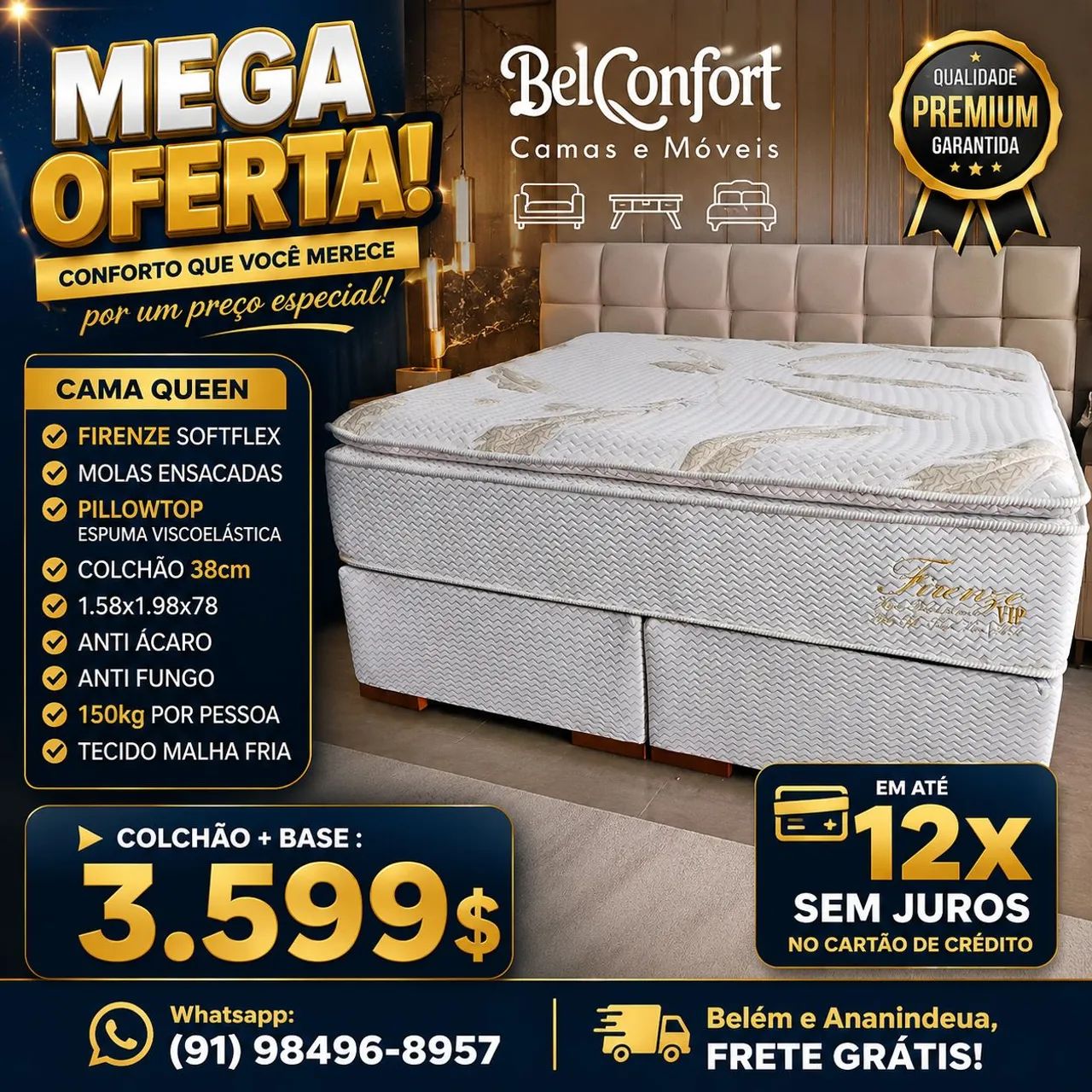 CAMA QUEEN DE LUXO TOP DE LINHA 