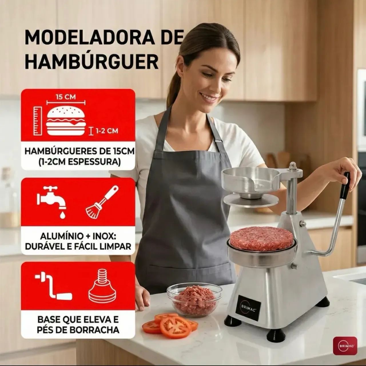 Modeladora De Hambúrguer 15cm Cor Inox - Foto 3
