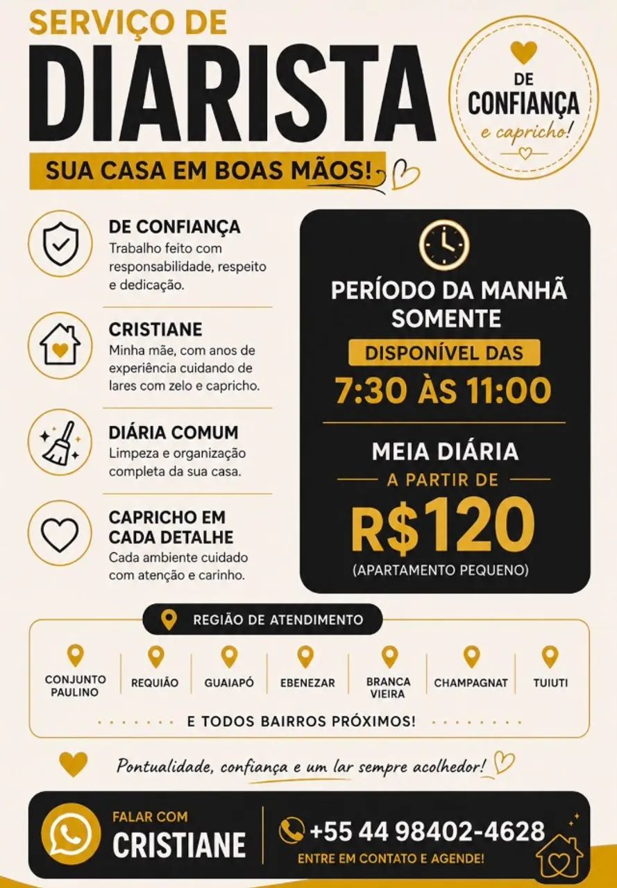 Faço faxina meio dia 