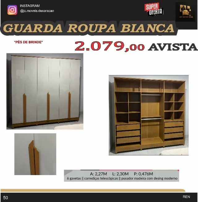 GUARDA ROUPA BIANCA MDF 6 PORTAS