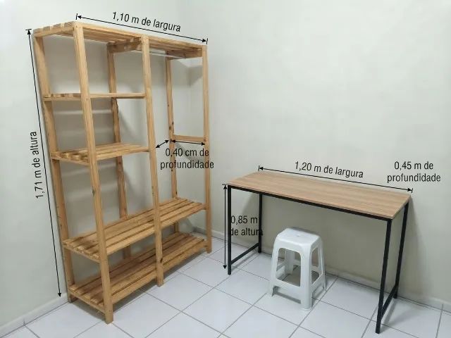 Mesa escrivaninha e armário tipo aberto