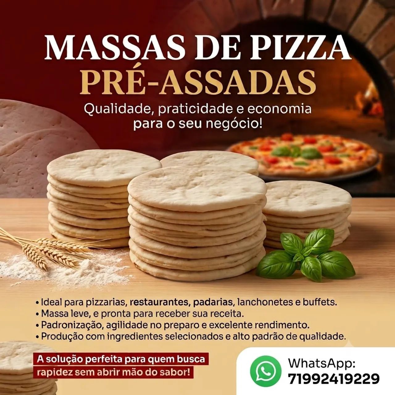 Massas pré assadas, pizzas 