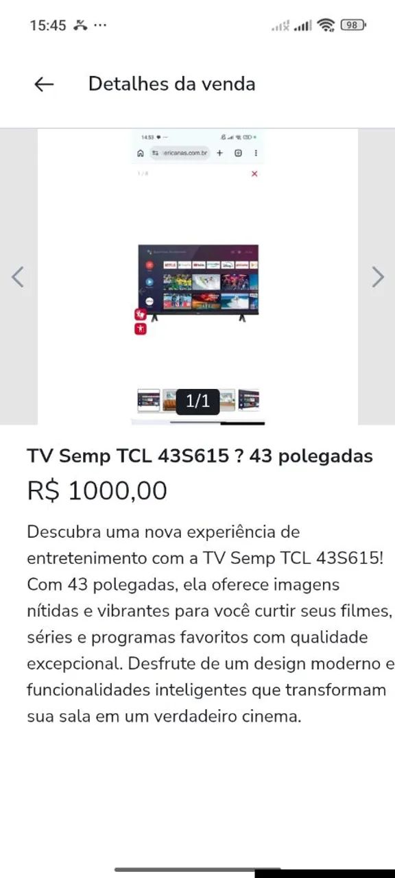 tv tcl 43 polegadas SEM CONTROLE 