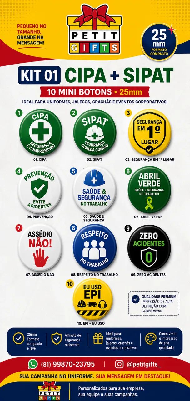 Mini Botons CIPA e SIPAT Personalizados para Empresas