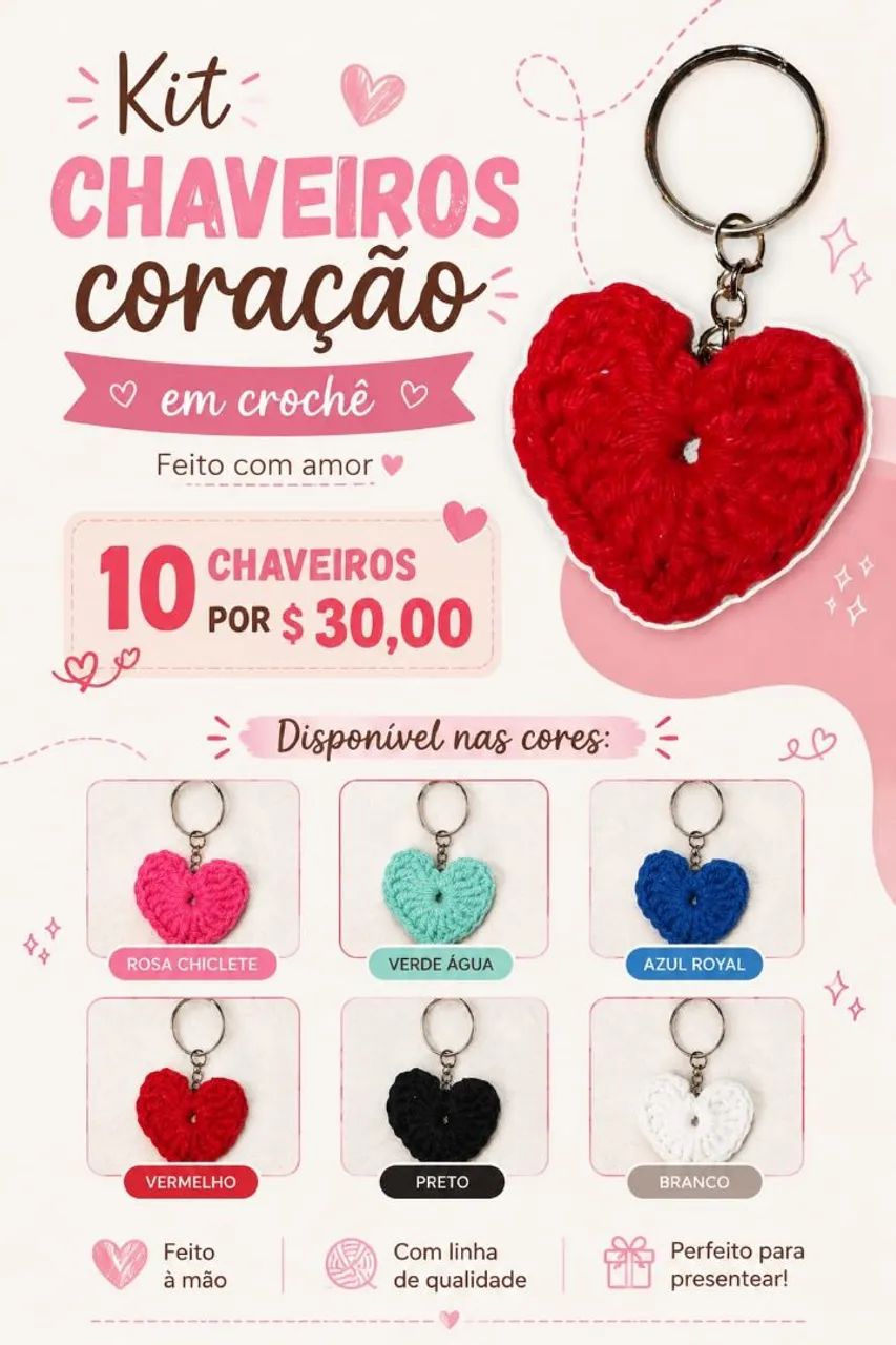 Kit Chaveiros coração em crochê 