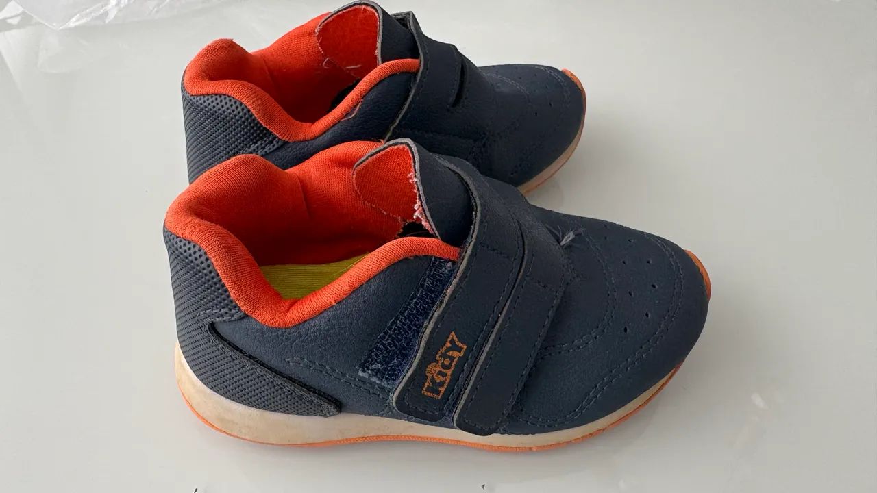 Tênis infantil Kidy azul marinho e laranja   - Foto 3