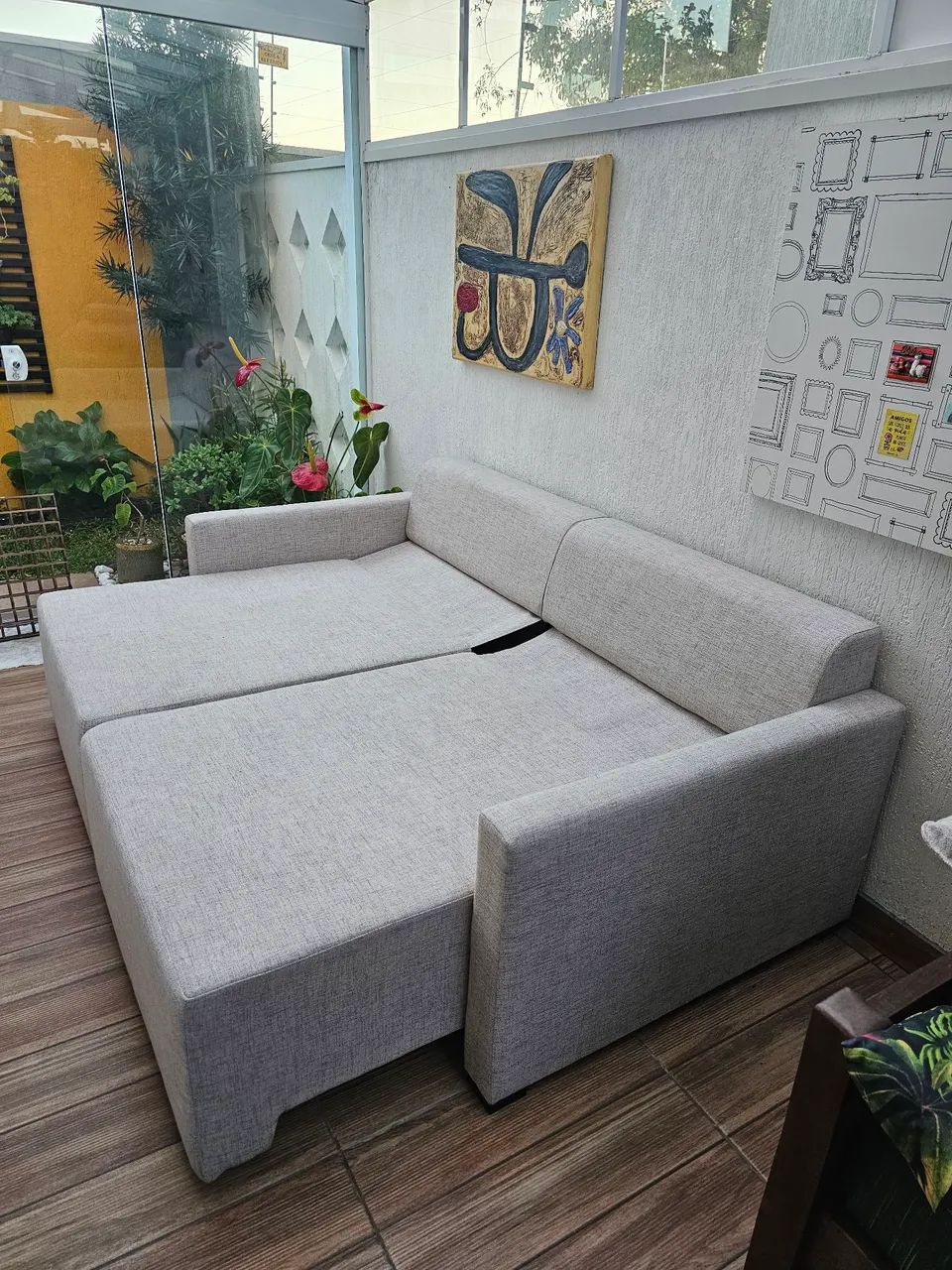 Lindo sofá cama de linho semi novo - Foto 5