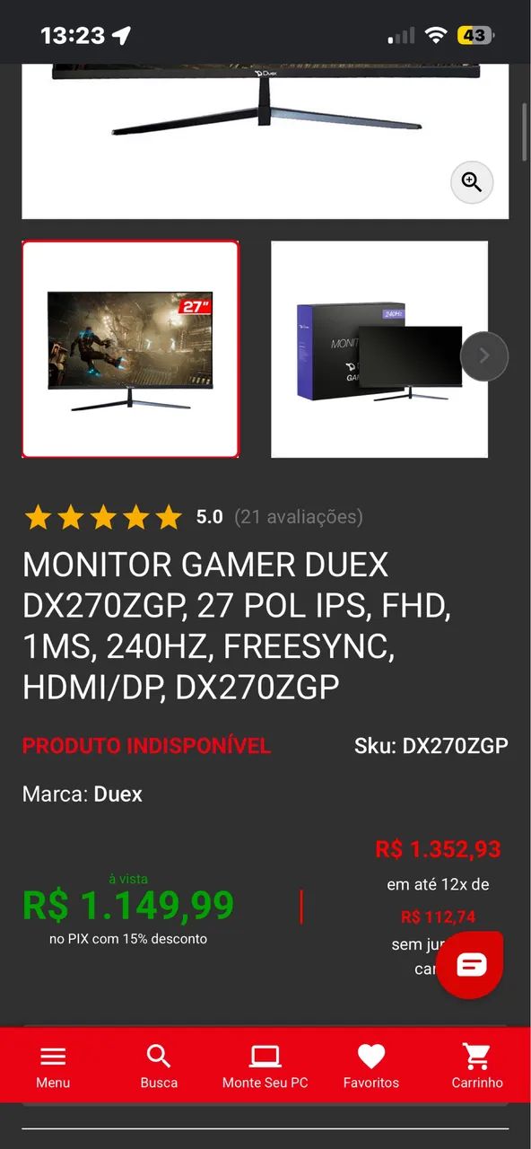 MONITOR DUEX 240HZ IPS 27 POLEGADAS TELA ESCURECENDO  - Foto 5