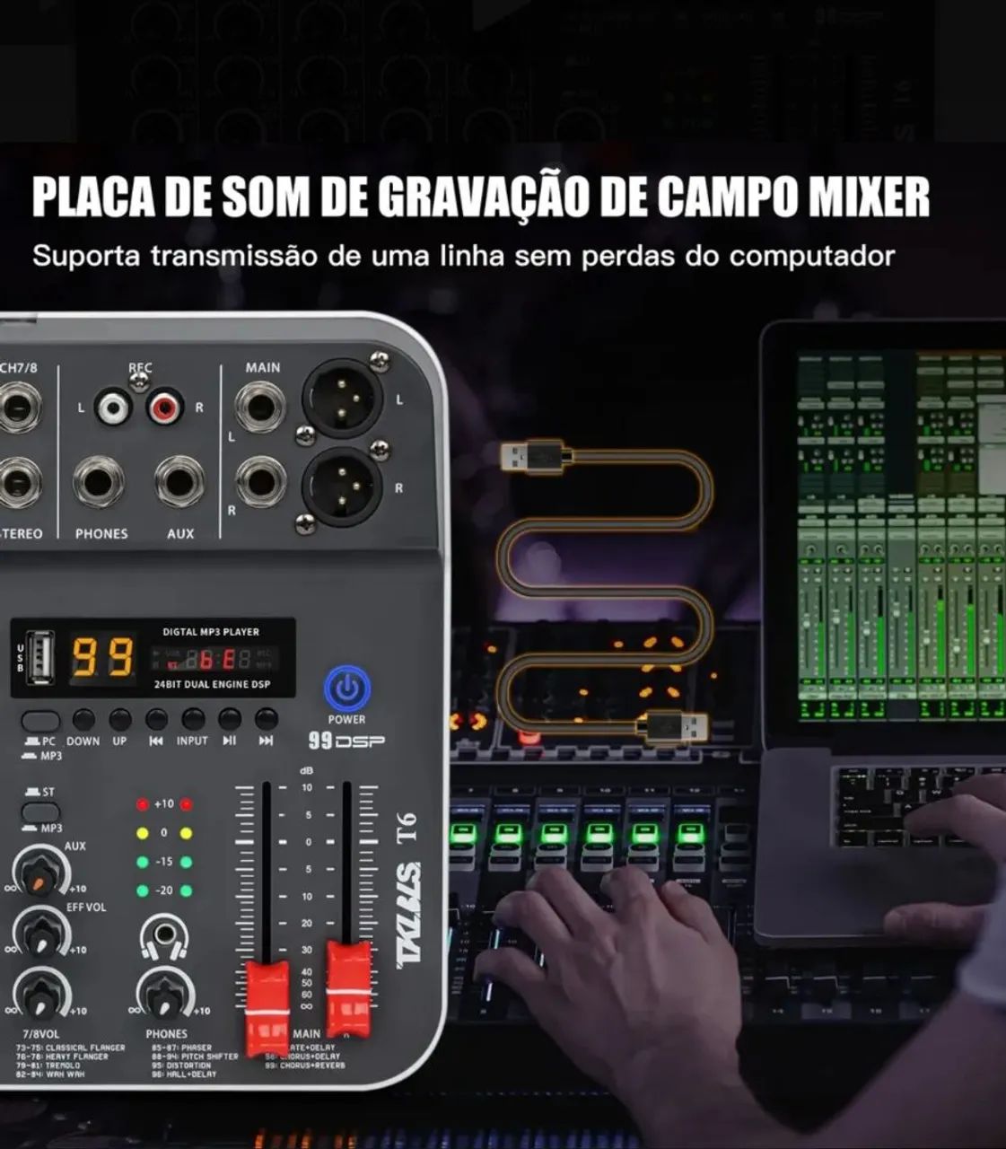 Mesa de som 8 canais c/ bluetooth - Interface de audio   - Foto 2