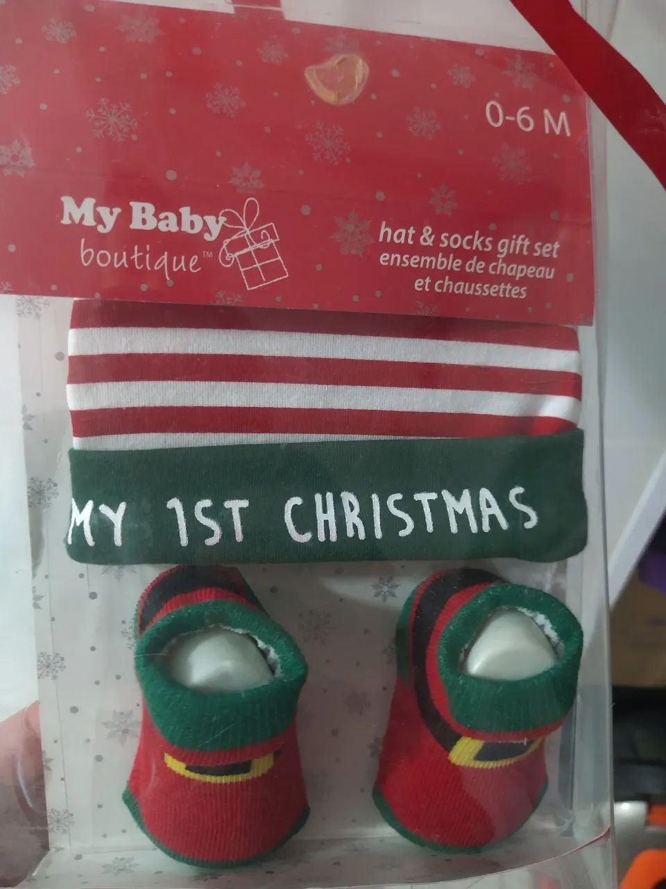 Meia e Gorro de Bebe de Natal 