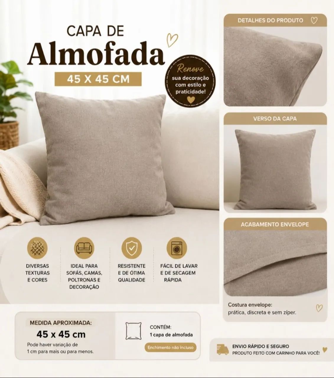 Kit 4 capas de almofadas 