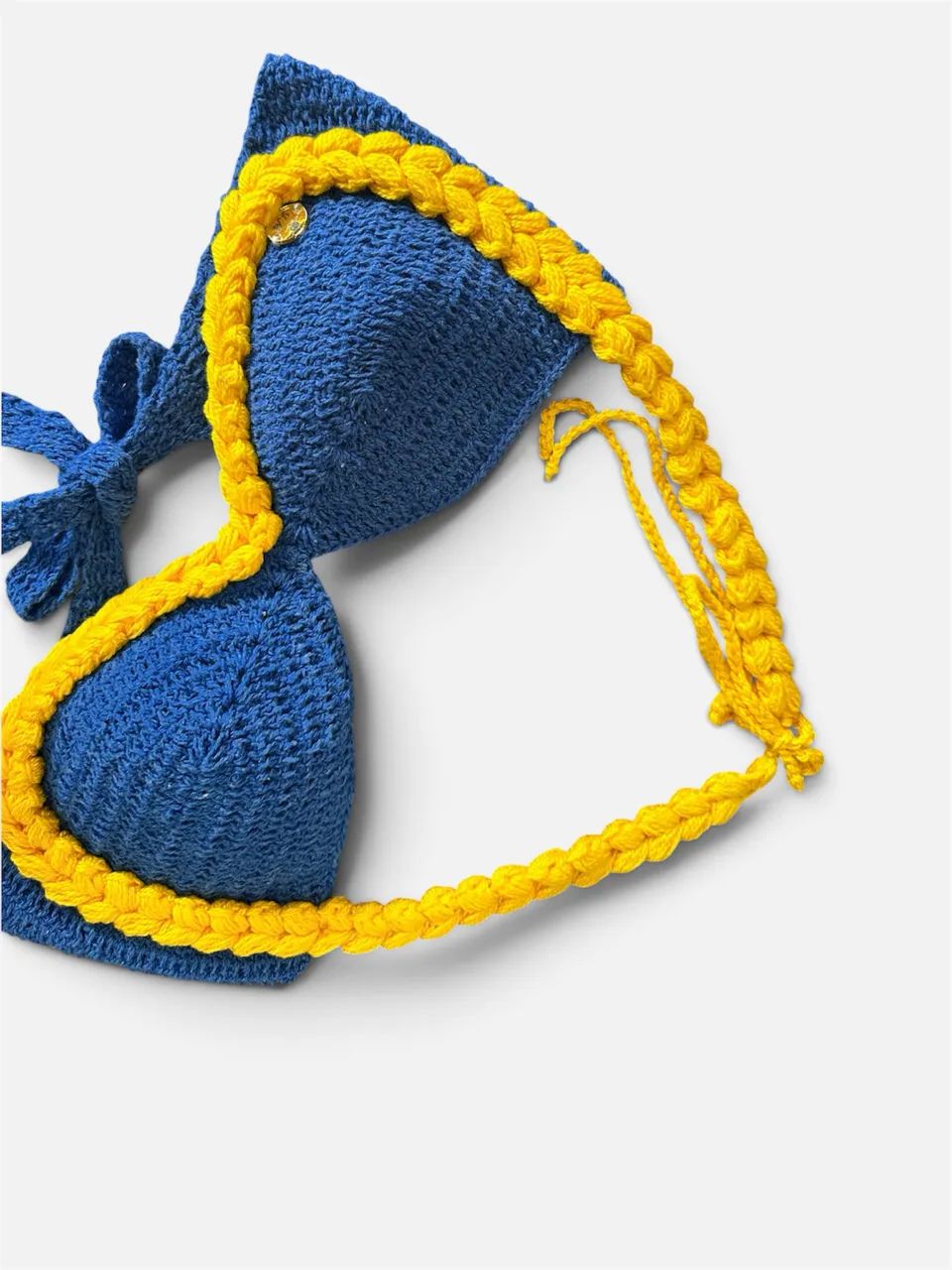 Top Biquíni Crochê Ajustável Azul e Amarelo - Foto 4