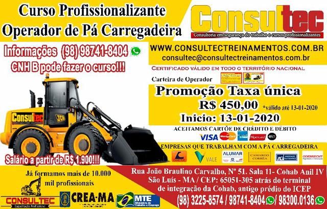 Curso para Operador de Pá Carregadeira Inicio 13-01-2020 R$ 450,00