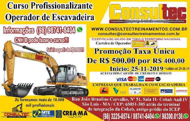 Curso de Operador de Escavadeira Hidrárulica inicio 25-11-2019 Promoção R$ 400,00