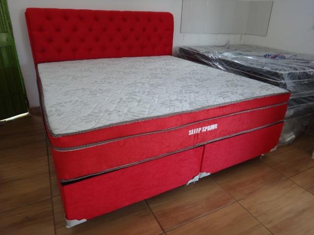 Cama box Super King Molas Ensacadas Individualmente com Cabeceira Estofada Super Luxo
