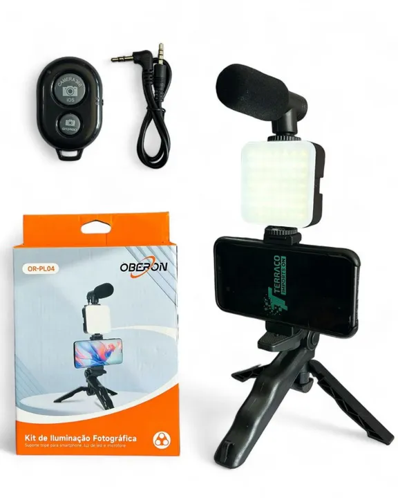 Kit Tripé Para Celular Com Led e Microfone