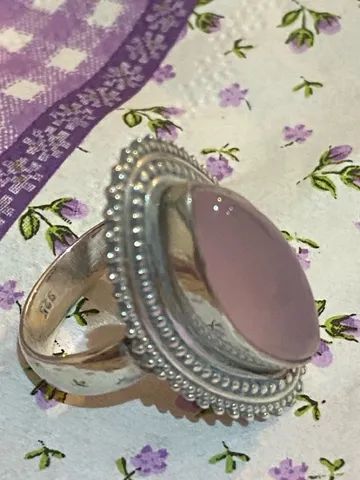 Anel Prata, Quartzo rosa natural Aro 22 - Foto 4