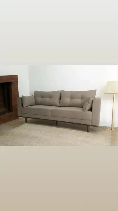Sofa retro 2.20 em linho bege super confortável  - Foto 2
