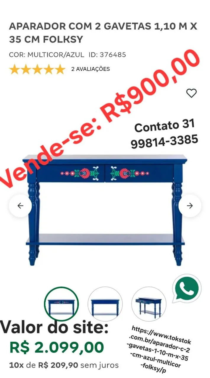 Aparador Folksy Azul Multicor com 2 Gavetas