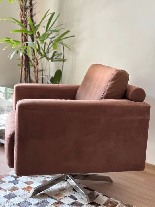 Poltrona Giratória Marrom, tecido suede  - Foto 2