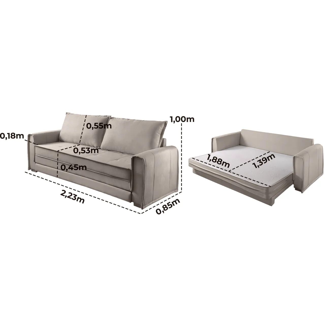 Sofá Cama Malva  2,23 m Linho Bege tt98 - Foto 3