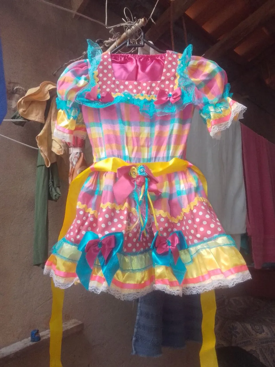Vestido Infantil Festa Junina Colorido