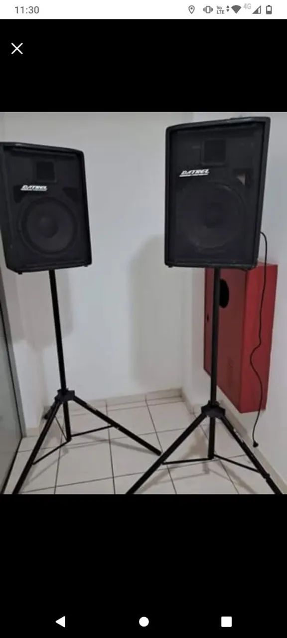 KIT CAIXA DE SOM PROFISSIONAL DASTEL 12P 250W BIVOLT + TRIPÉS DE APOIO