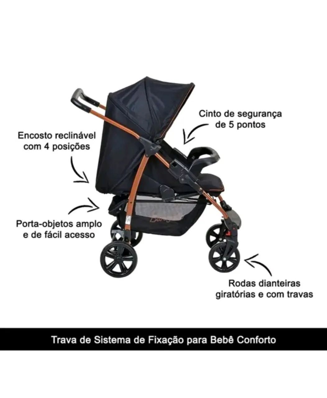 Carrinho de Bebê Travel System Ecco Burigotto com Bebê conforto e base - Leve e Prático - Foto 2