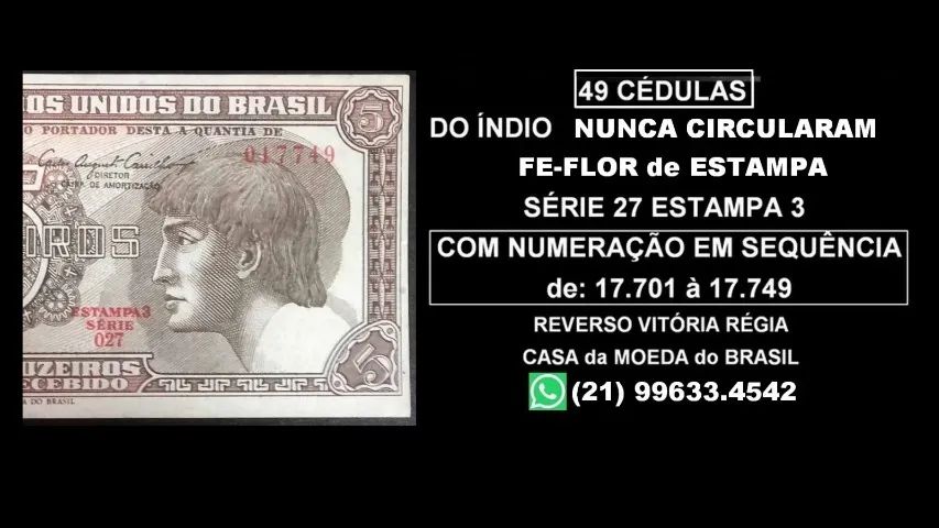  49 cédulas - FE - 5 cz Índio em sequência numérica - Foto 4