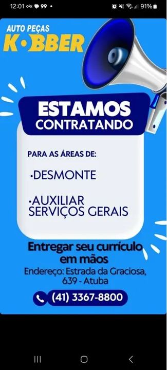 xx Vaga de Emprego Auto Peças Kobber xx